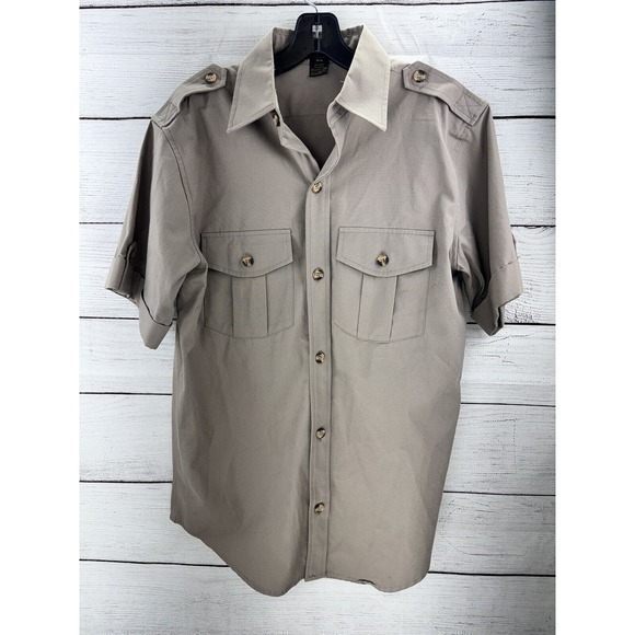 Vintage EDDIE BAUER Tan Khaki Button Down Camp Hiking Shirt Size Medium - Picture 1 of 8